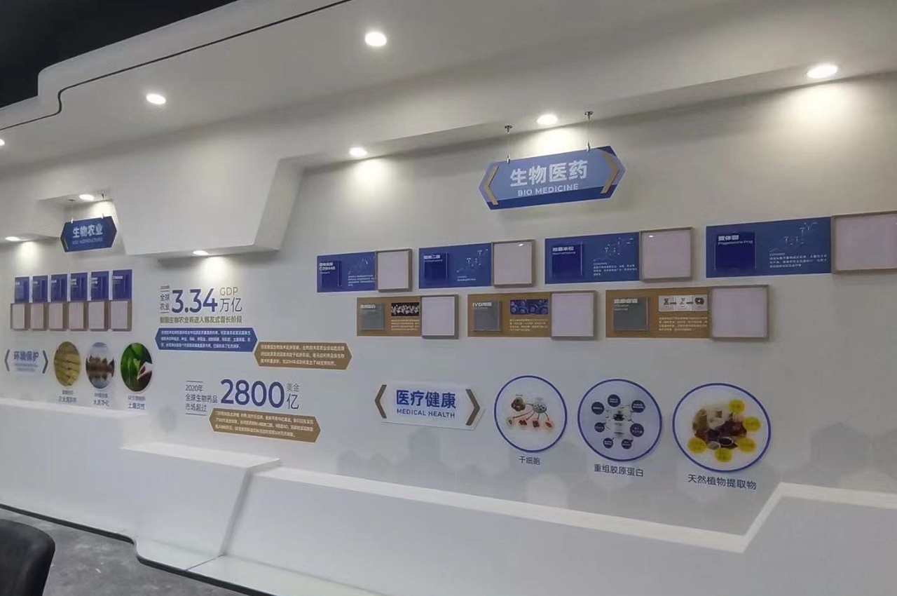 蓝色风格生物科技企业文化墙-武汉中涵标识